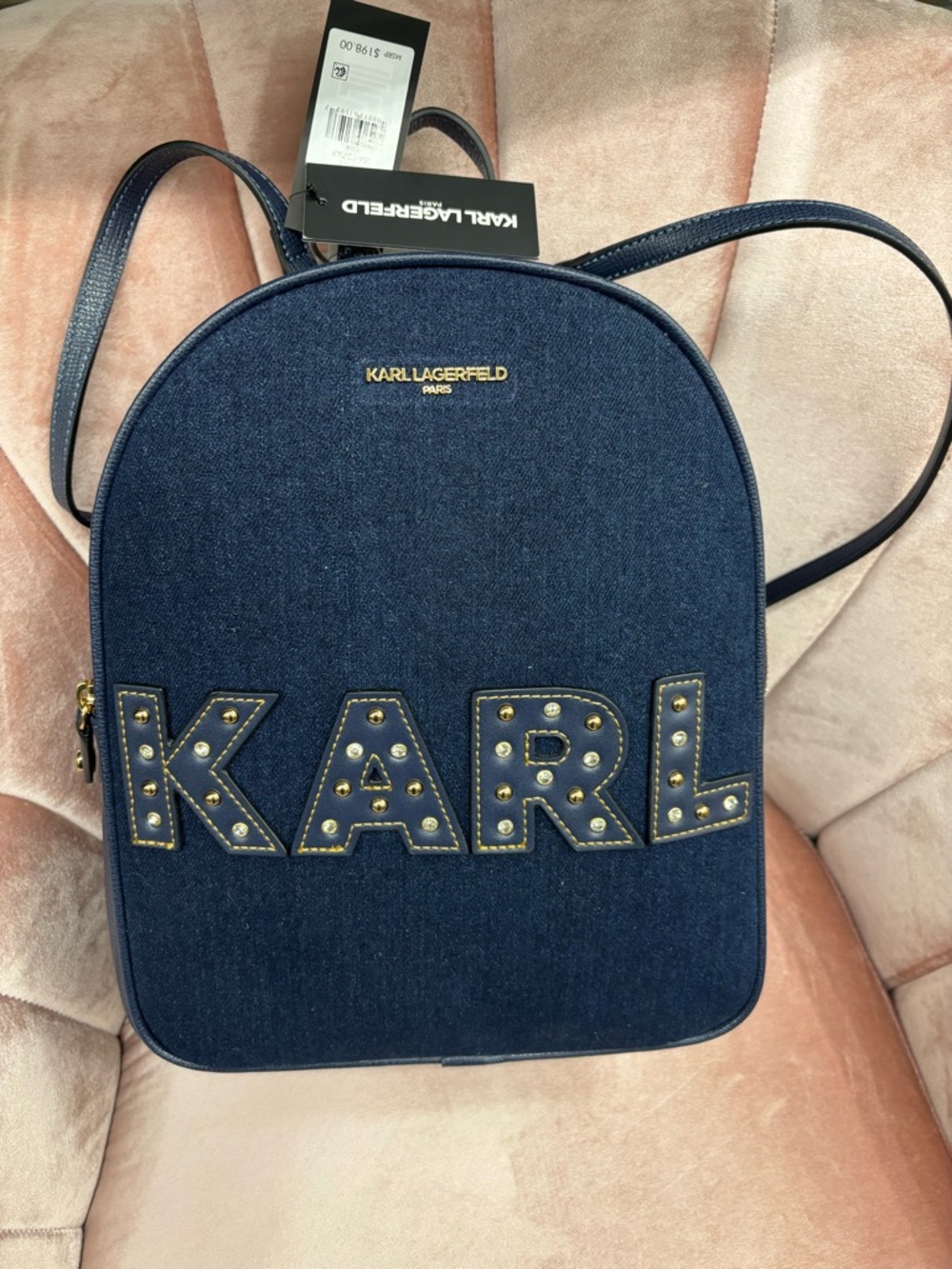 Karl Lagerfeld Navy Denim KARL Studded Backpack